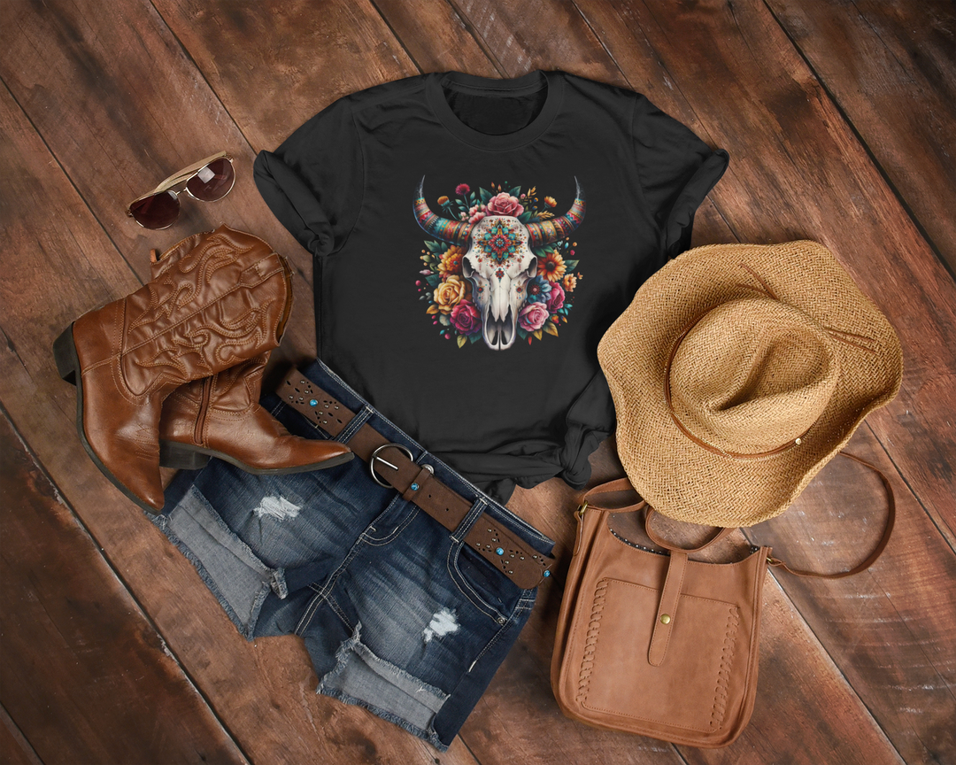 Women's Skulls and Flowers T-Shirt