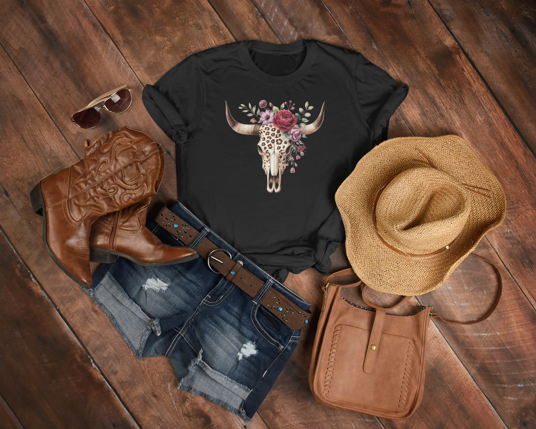 Leopard Bull Skull T-Shirt