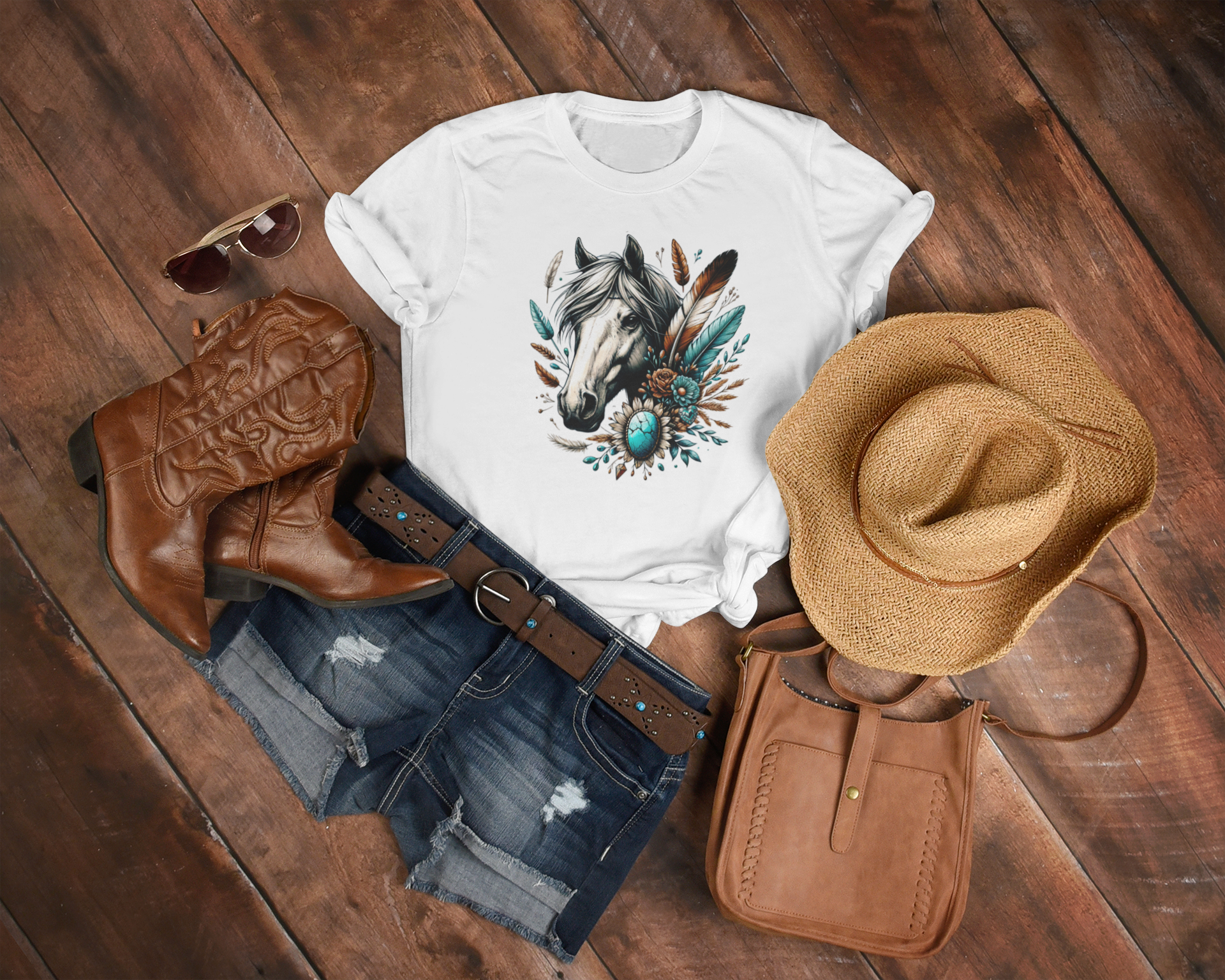 Women's Turquoise and Horses T-Shirt
