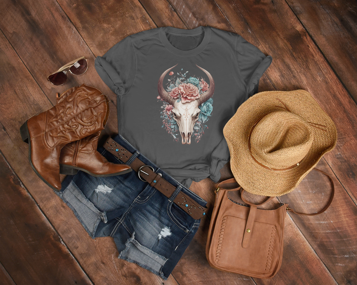 Women's Boho Floral Skull Tee - [farm_afternoons]