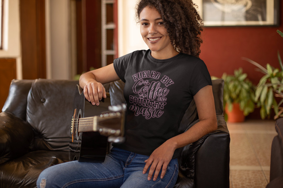 Women's Pink Coffee & Country Music Tee - [farm_afternoons]