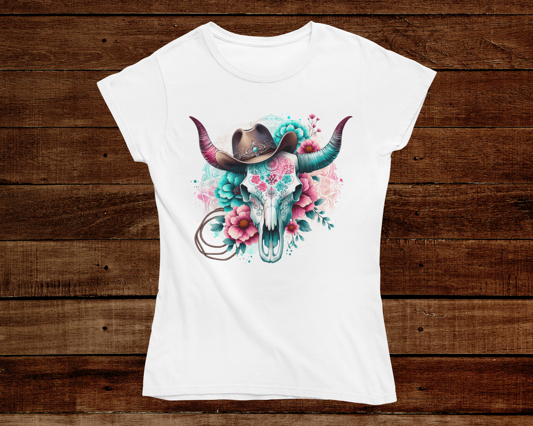 Women's Western Bull Skull T-shirt - [farm_afternoons]