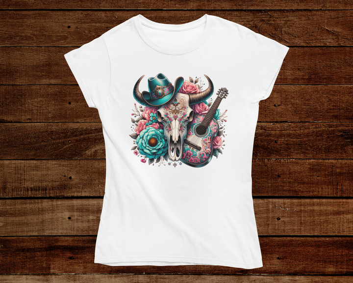 Floral Guitar Bull Skull Tee - [farm_afternoons]