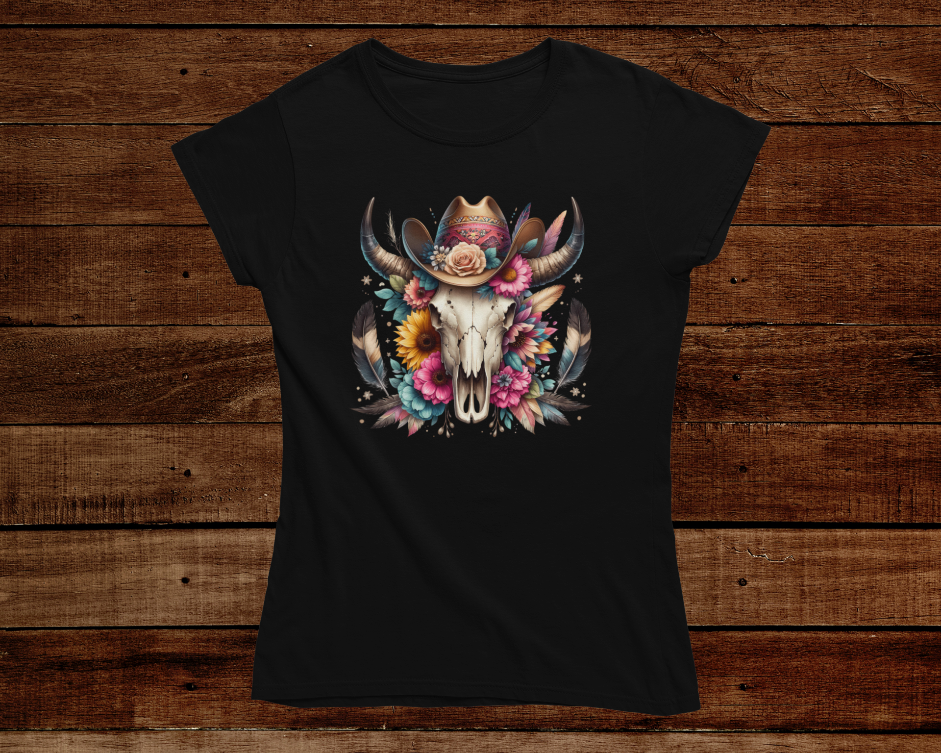 Wild West Feather Bull Skull Tee - [farm_afternoons]