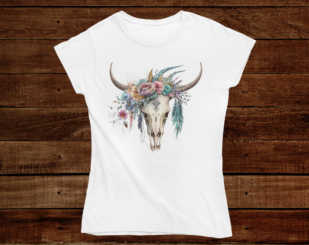 Women's Floral Feather Skull Tee - [farm_afternoons]