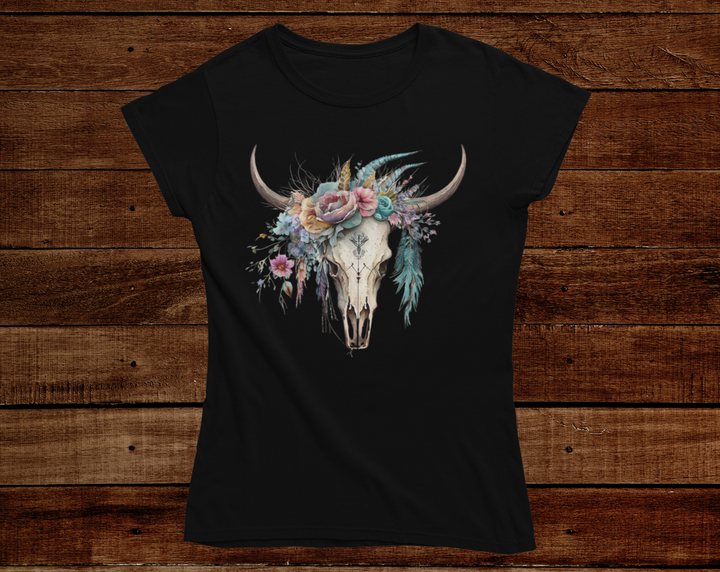 Women's Floral Feather Skull Tee - [farm_afternoons]