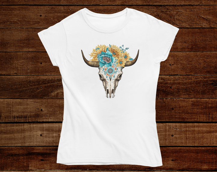 Women's Sunflower Bull Skull Tee - [farm_afternoons]