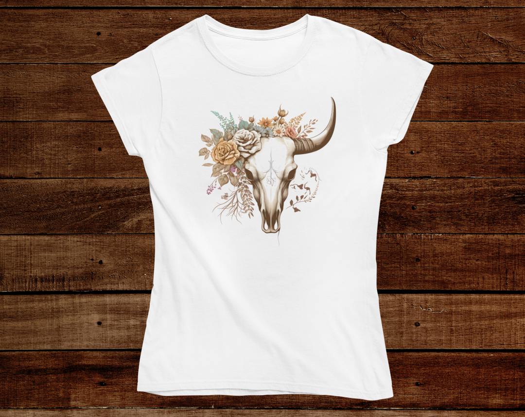 Women's Vintage Floral Bull Skull - [farm_afternoons]