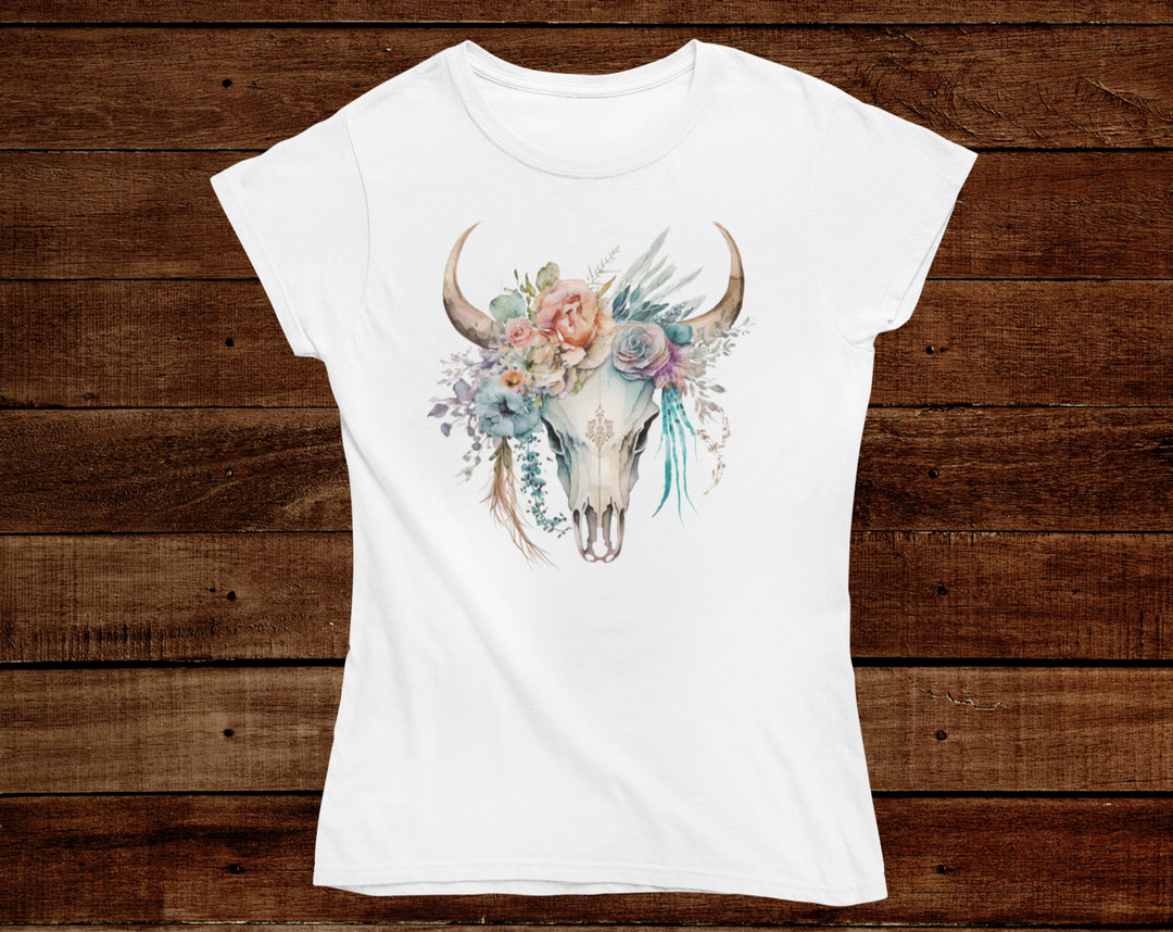 Women's Boho Bull Skull Tee - [farm_afternoons]