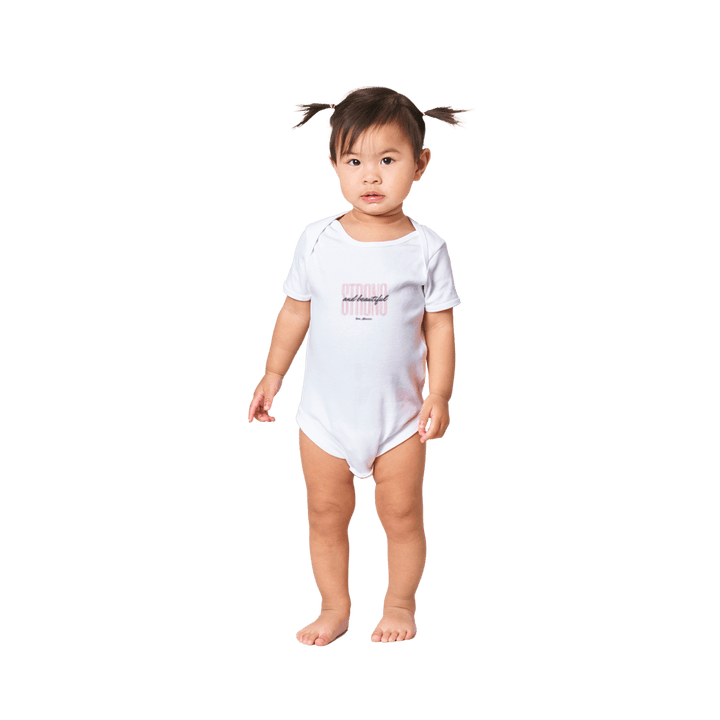 Pink Strong & Beautiful - Baby Short Sleeve Onesies - [farm_afternoons]