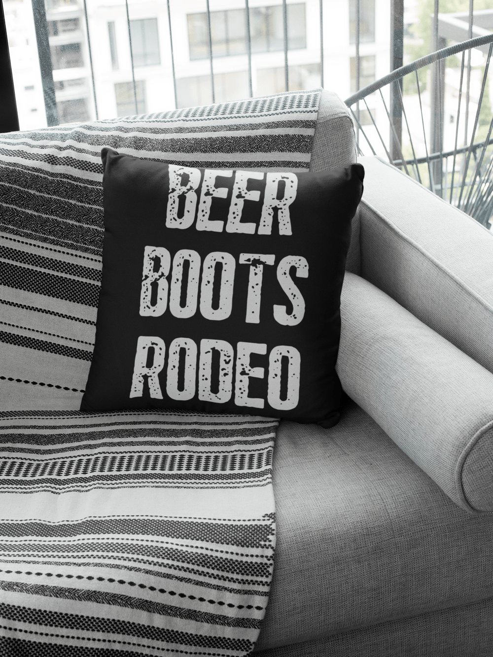 Beer Boots Rodeo Throw Pillow - [farm_afternoons]