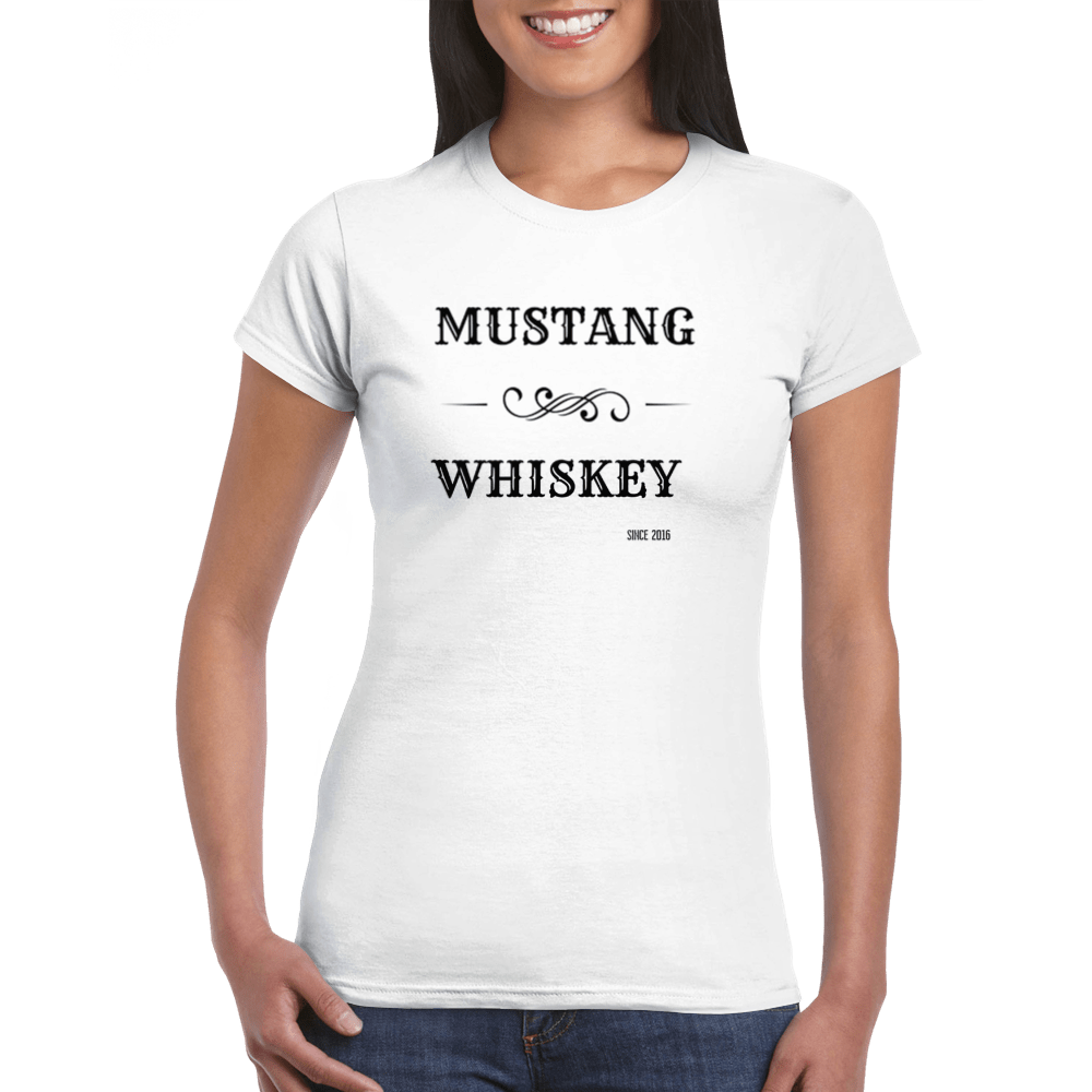 Women's White Mustang Whiskey T-shirt - [farm_afternoons]