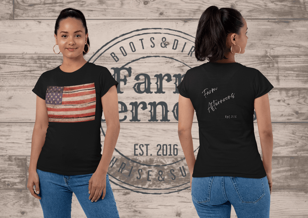 Women's Distressed USA T-shirt - [farm_afternoons]