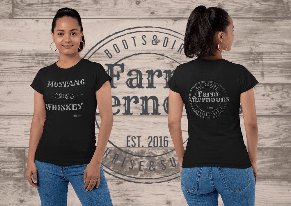 Women's Mustang Whiskey T-shirt - [farm_afternoons]