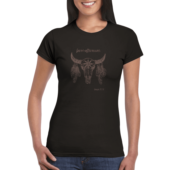 Womens Feathered Bull Skull T-shirt - [farm_afternoons]