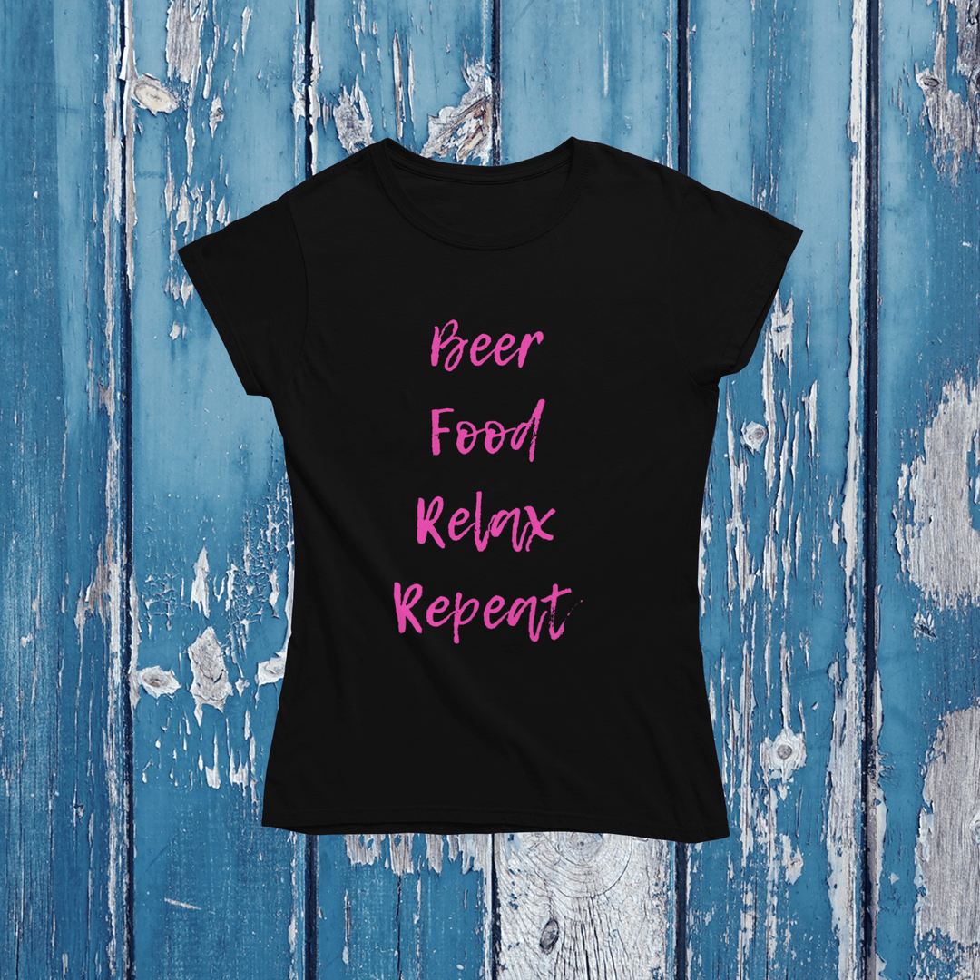 Womens Beer Food Relax Repeat T-shirt - [farm_afternoons]