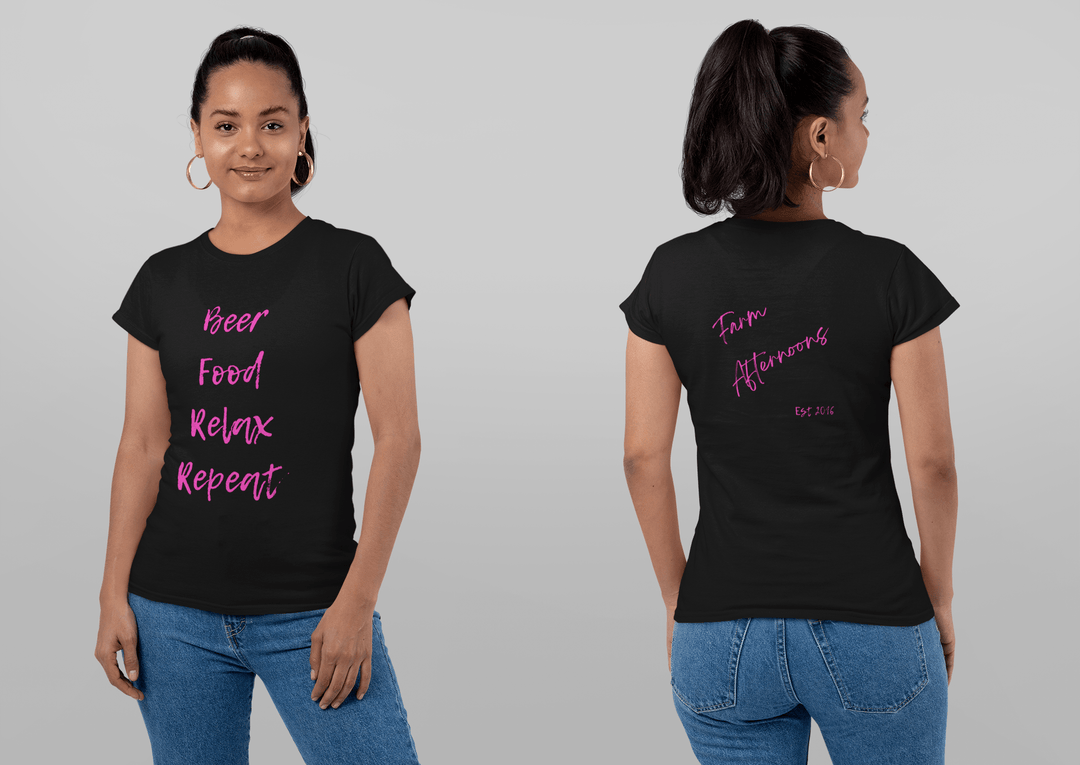 Womens Beer Food Relax Repeat T-shirt - [farm_afternoons]