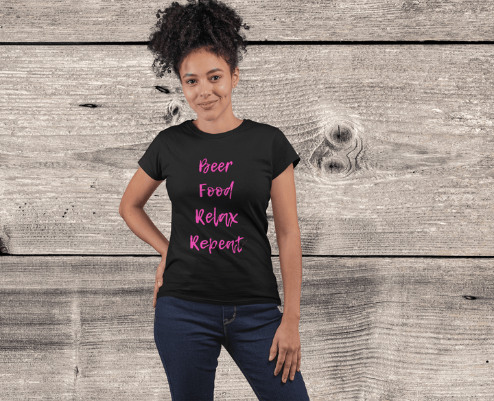 Womens Beer Food Relax Repeat T-shirt - [farm_afternoons]