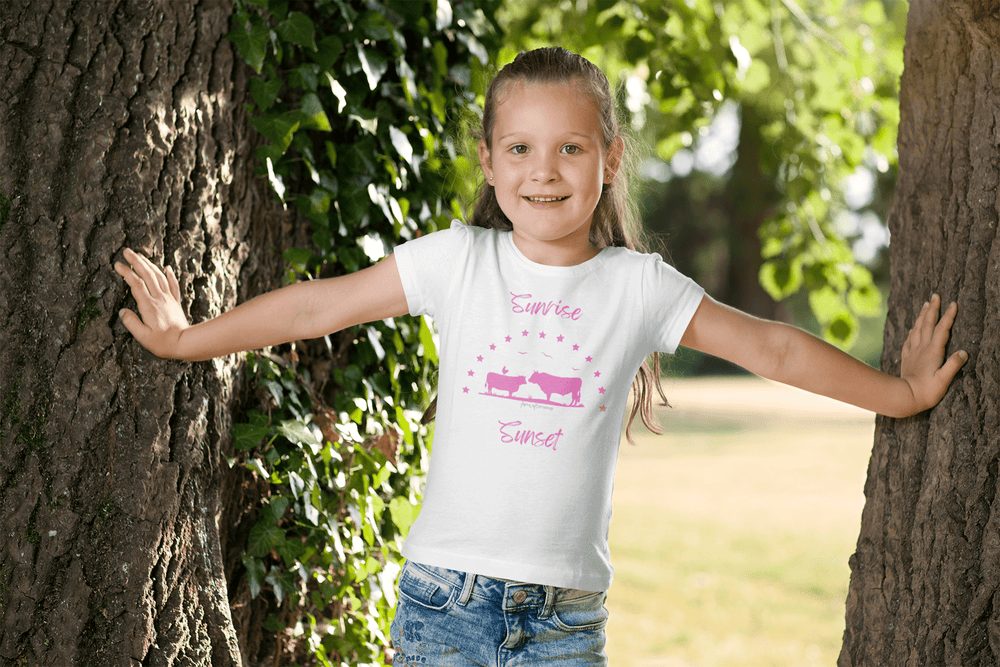 Girls Pink Sunrise Sunset -  Crewneck T-shirt - [farm_afternoons]