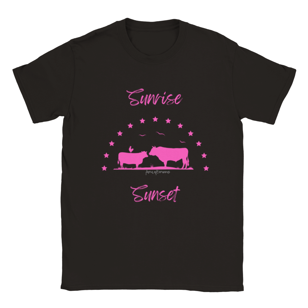 Girls Pink Sunrise Sunset -  Crewneck T-shirt - [farm_afternoons]